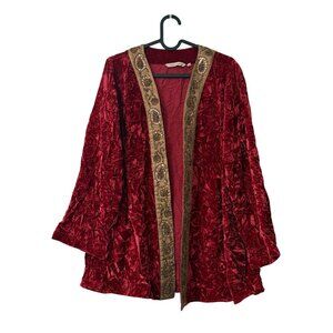 Soft Surroundings Red Crushed Velvet Jeweled Open Cardigan Sweater Womens Size S